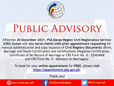 philippine statistics authority appointment|CRS Appointment System.
